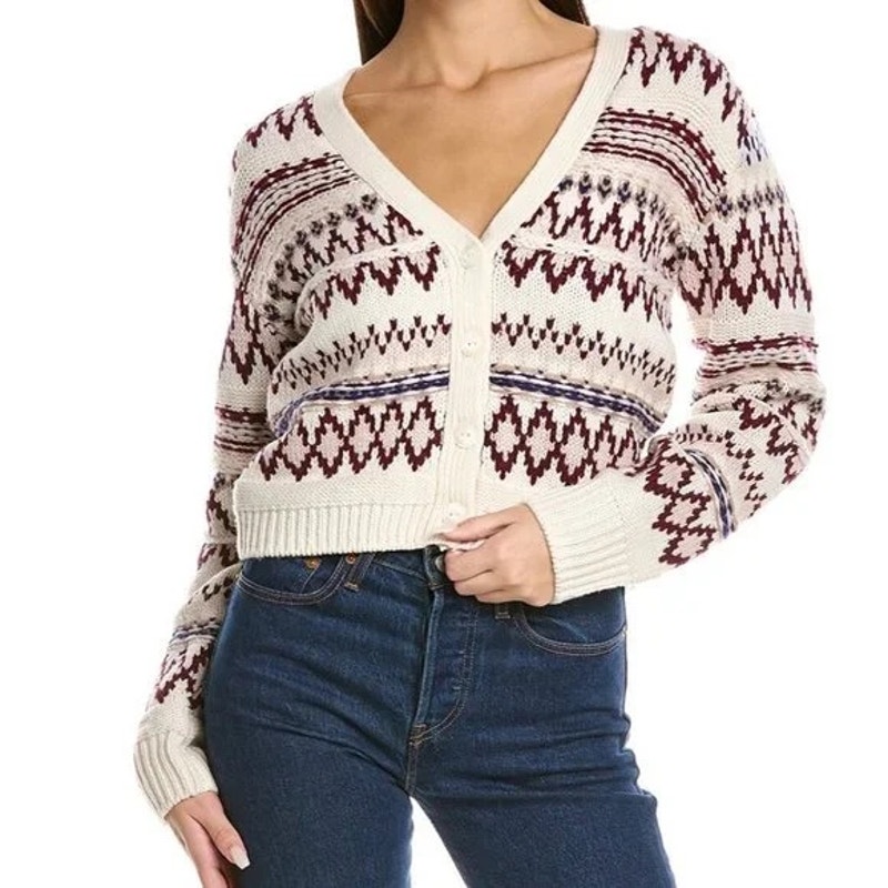 Rag & Bone Cream And Maroon Cardigan Sweater Size S Nwt